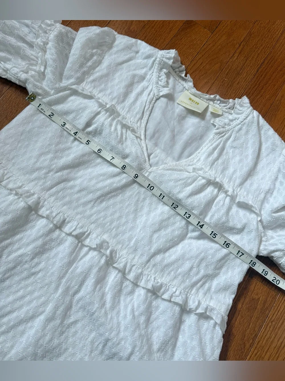 Anthropologie Maeve Women’s Small Angela Ruffle Peasant Blouse Puff Sleeves Boho